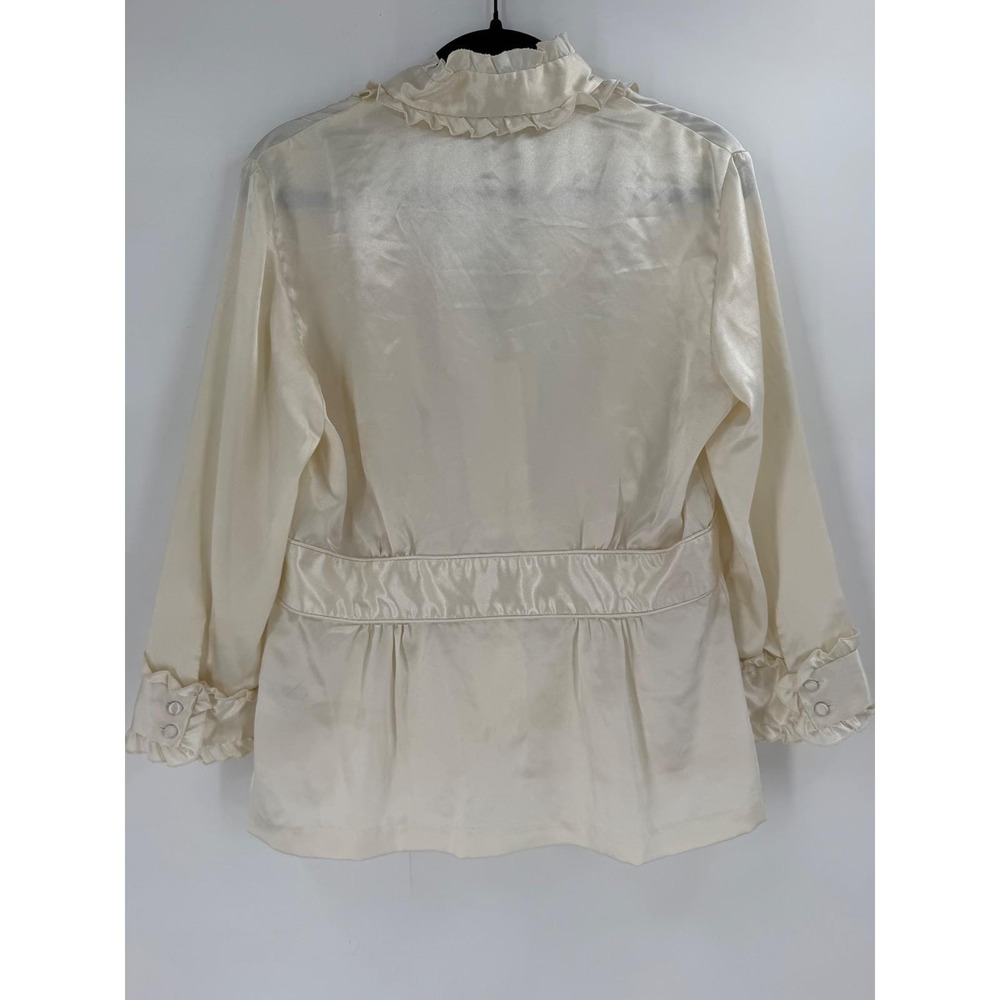 Vintage Y2K Edwardian Inspired Satin Ruffle Blouse Ivory Romantic Coquette - Picture 7 of 9